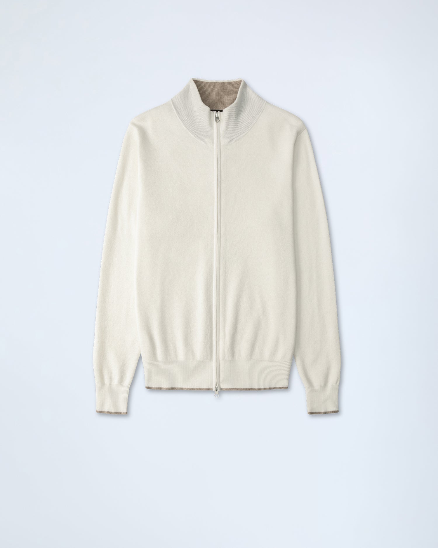 Wool-Cotton Zip-up Sweater in Ivory White (9317701878090)