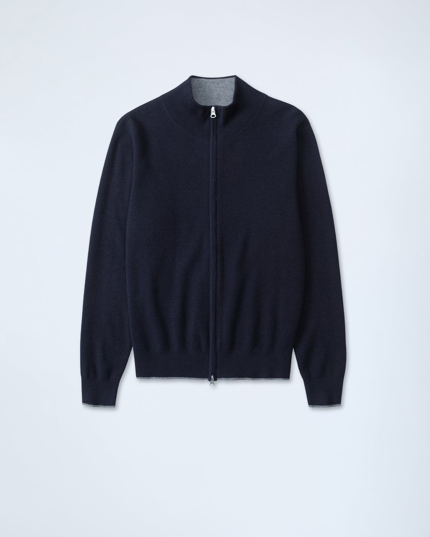 Wool-Cotton Zip-up Sweater in Dark Blue (9317404606794)