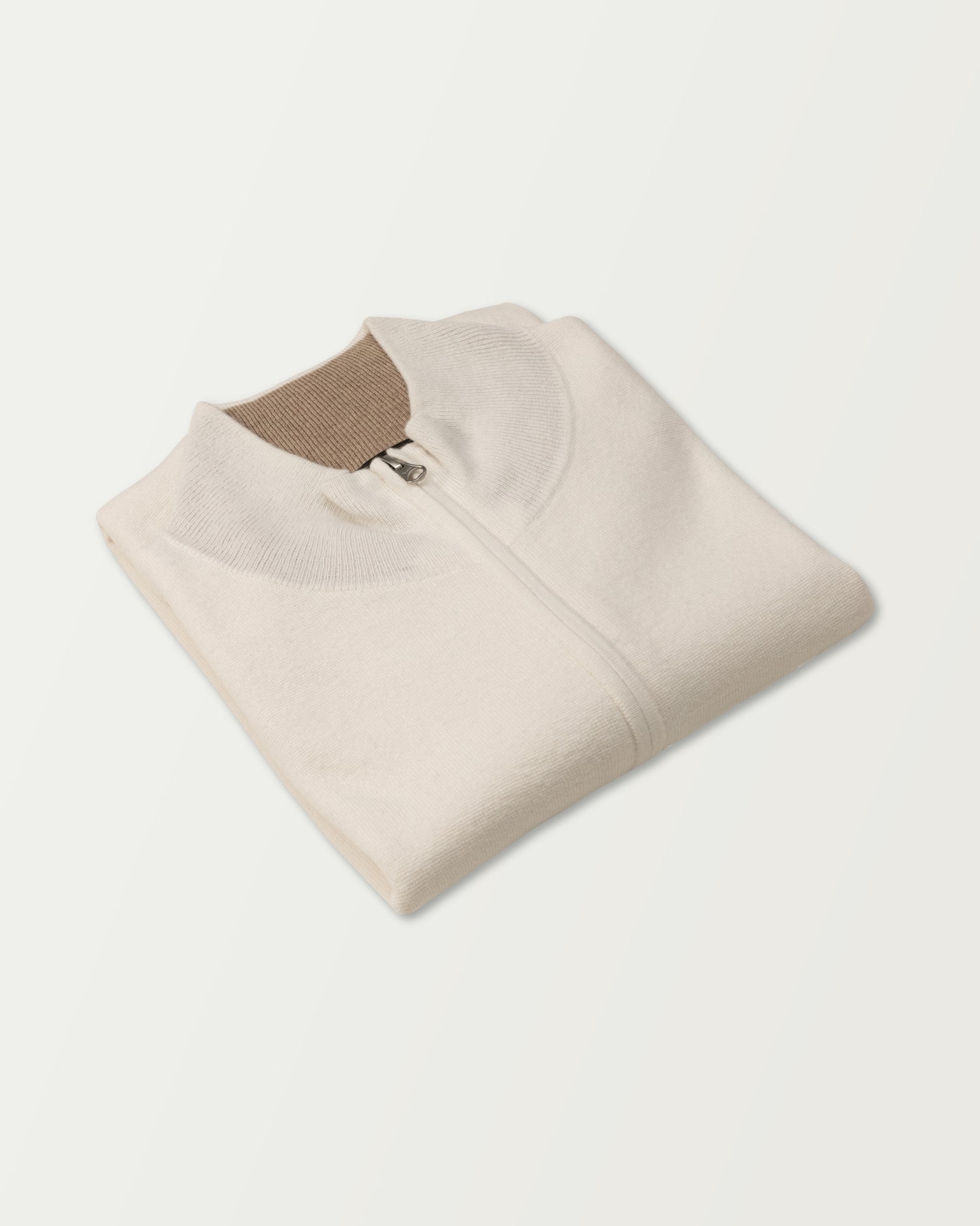 Wool-Cotton Zip-up Sweater in Ivory White (9317701878090)