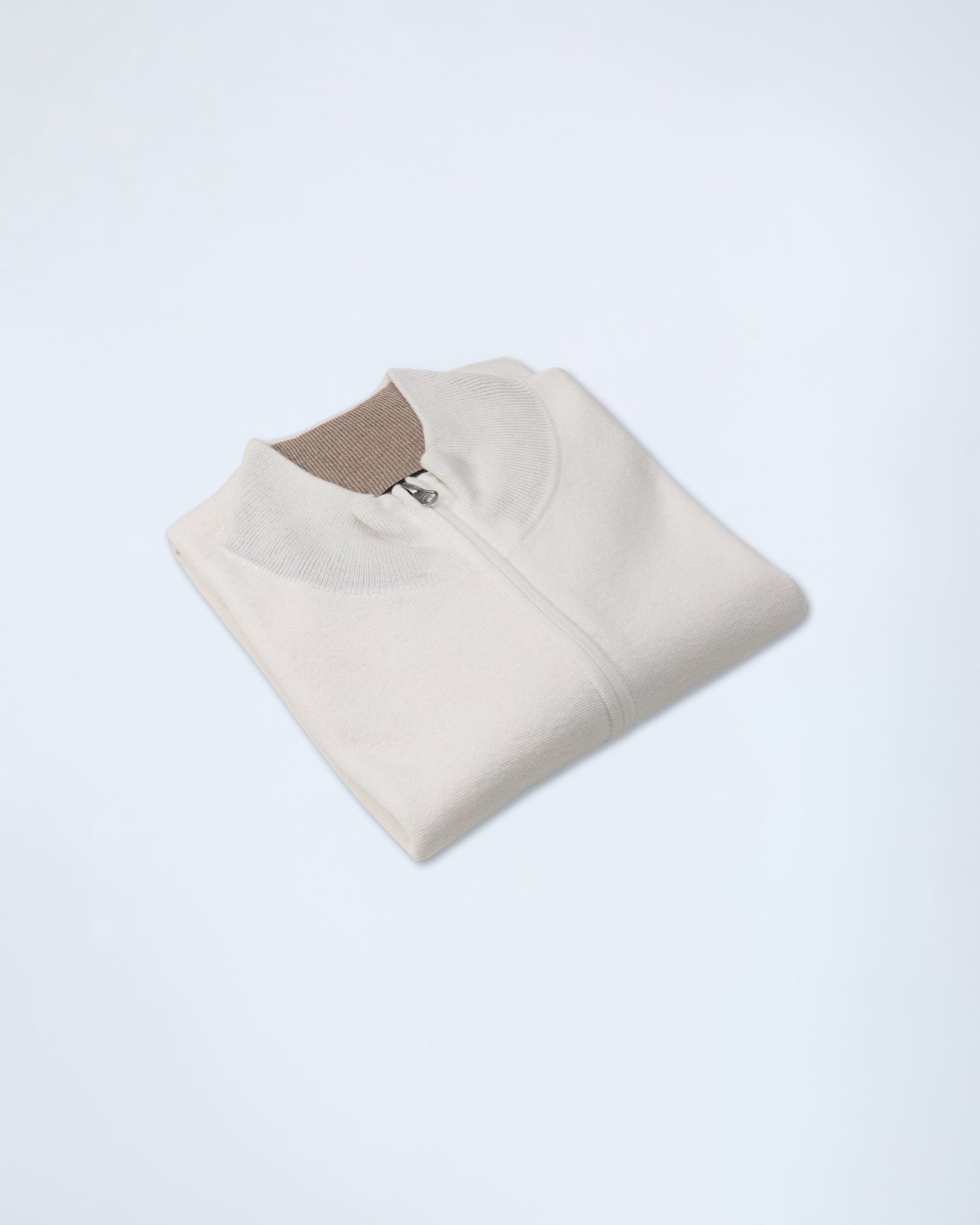 Wool-Cotton Zip-up Sweater in Ivory White (9317701878090)