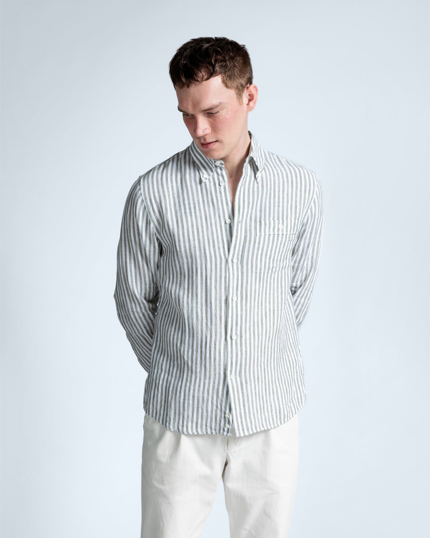 Green & White Stripe Linen Shirt (9629794337098)