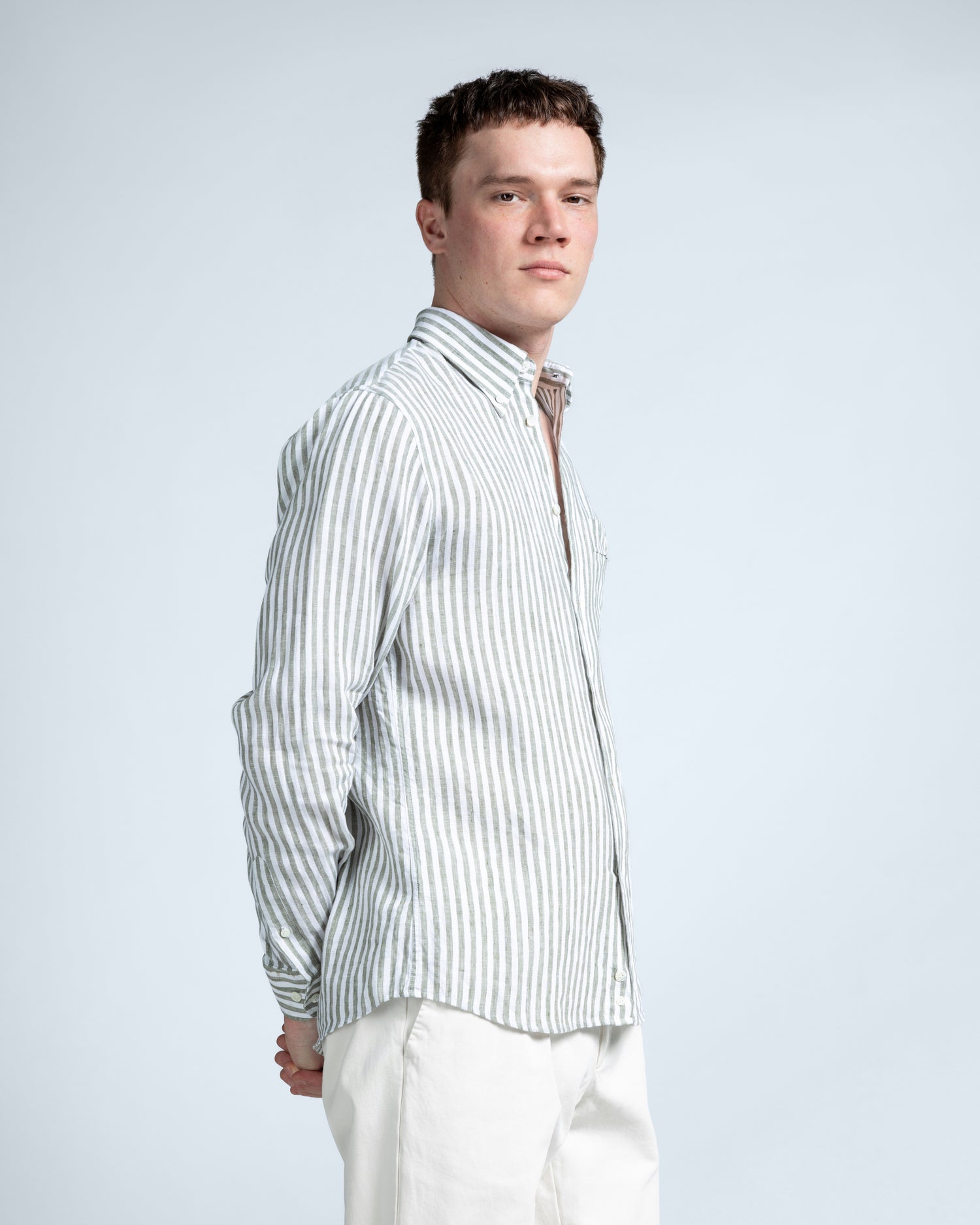 Green & White Stripe Linen Shirt (9629794337098)