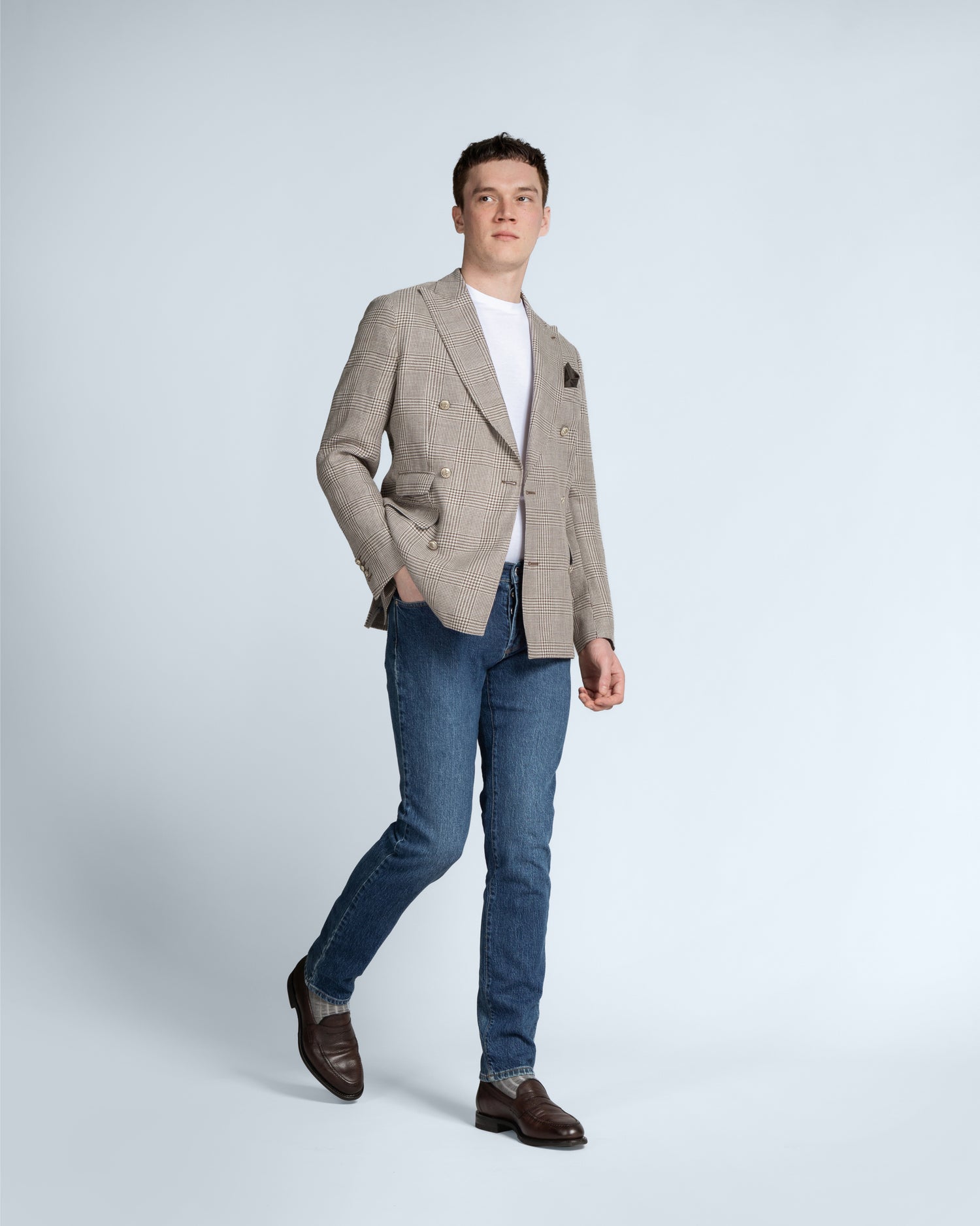 Double-Breasted Blazer in Beige Check (9992644428106)