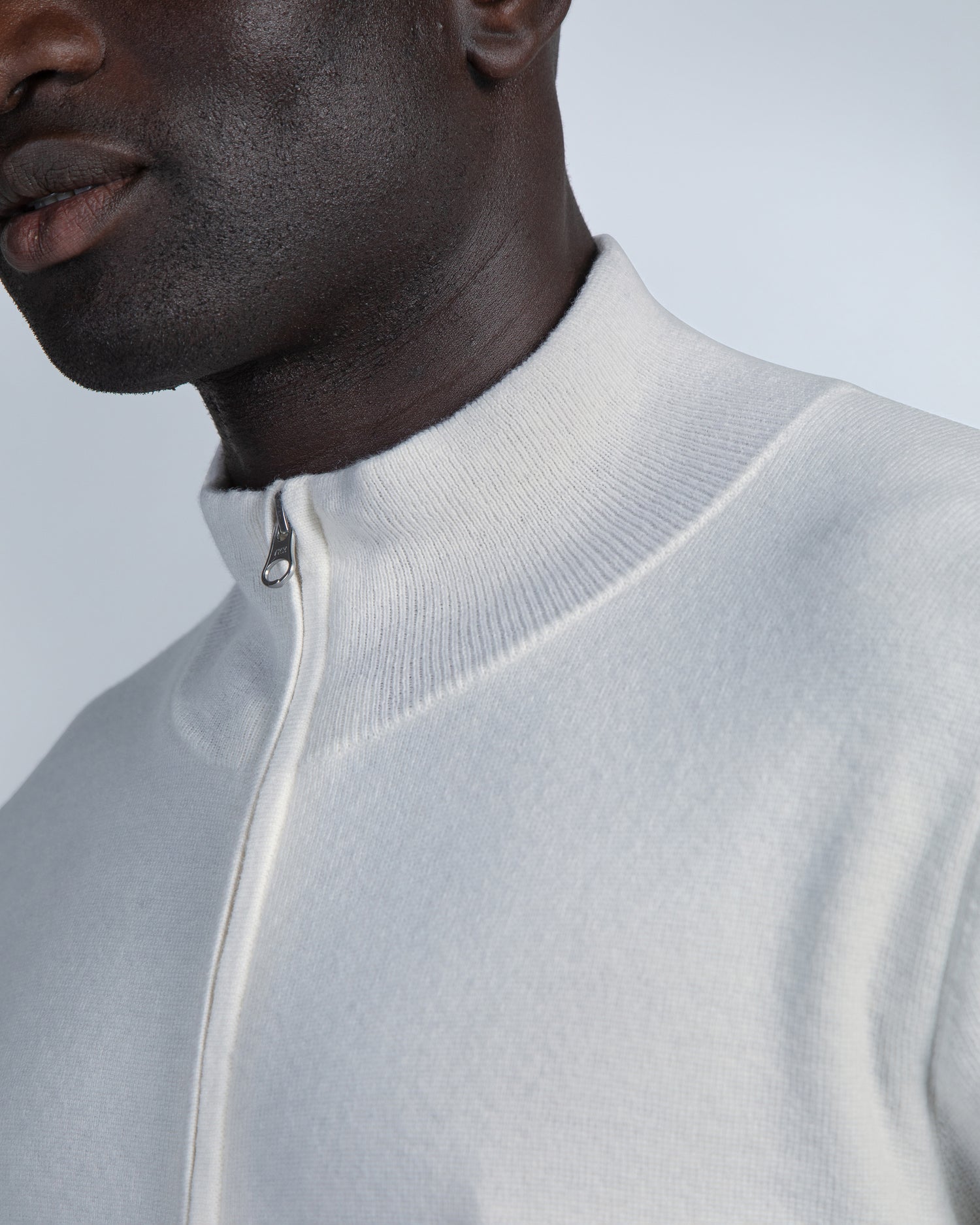 Wool-Cotton Zip-up Sweater in Ivory White (9317701878090)