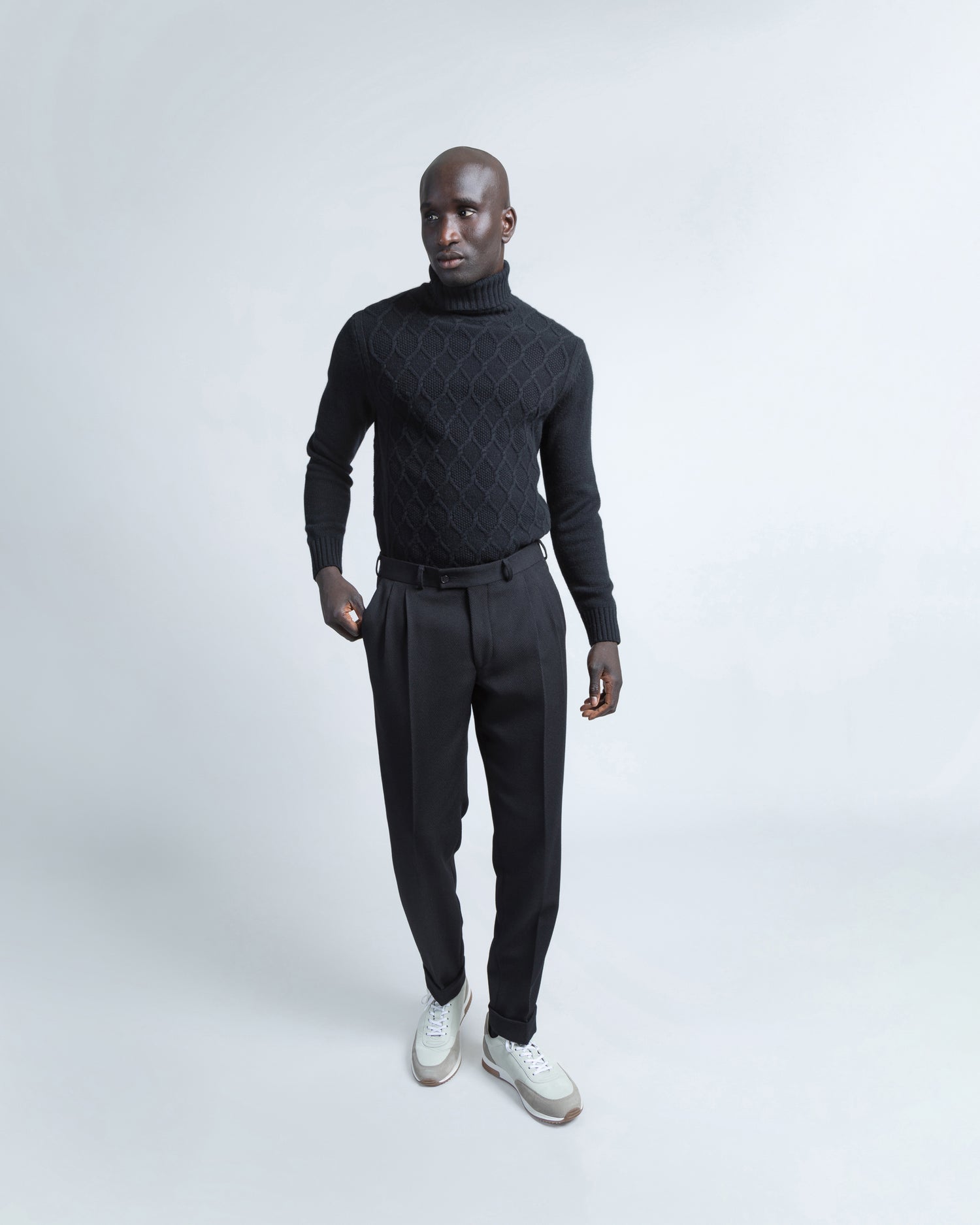 Chunky Wool Cable Black Rollneck (9317283430730)