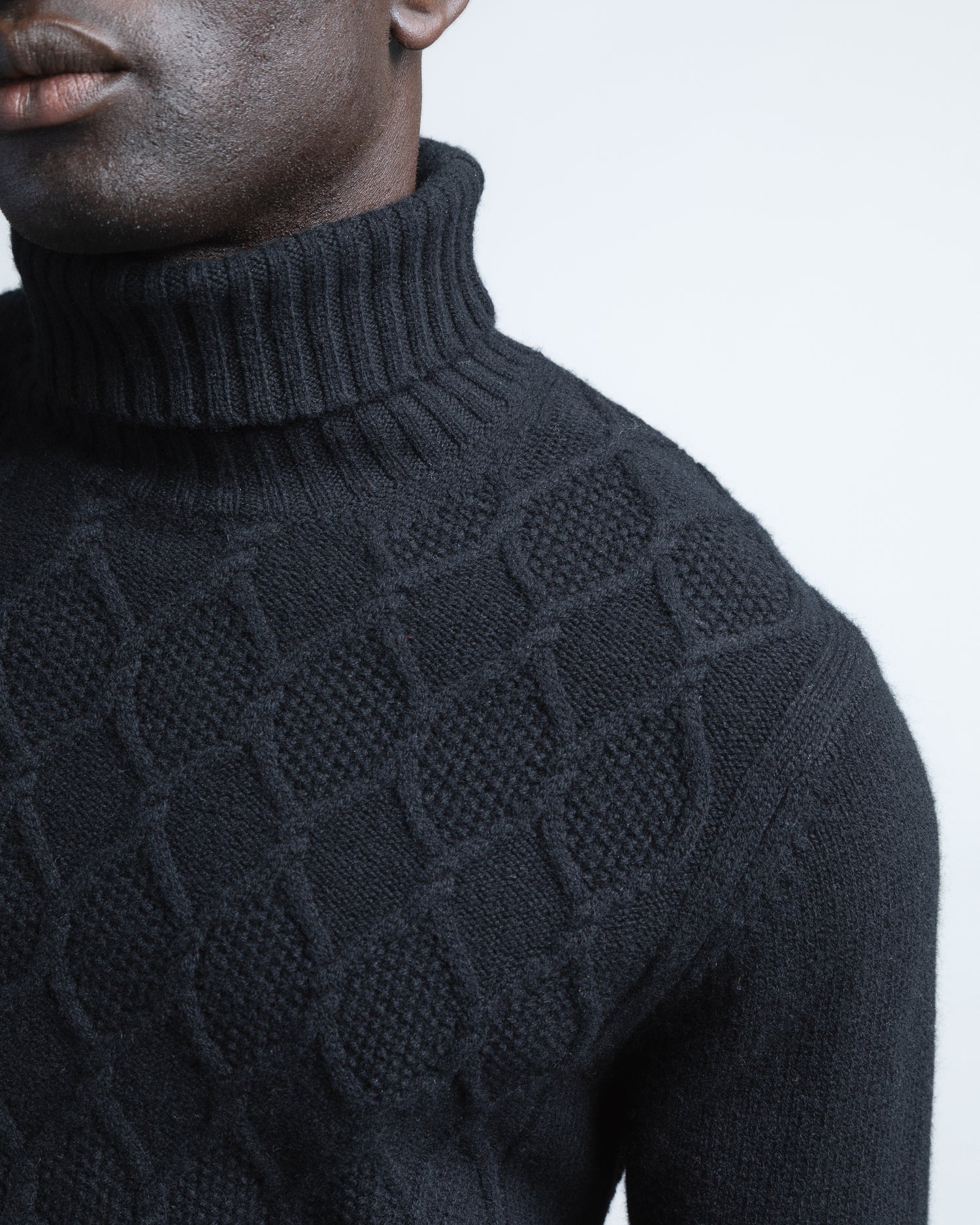 Chunky Wool Cable Black Rollneck (9317283430730)