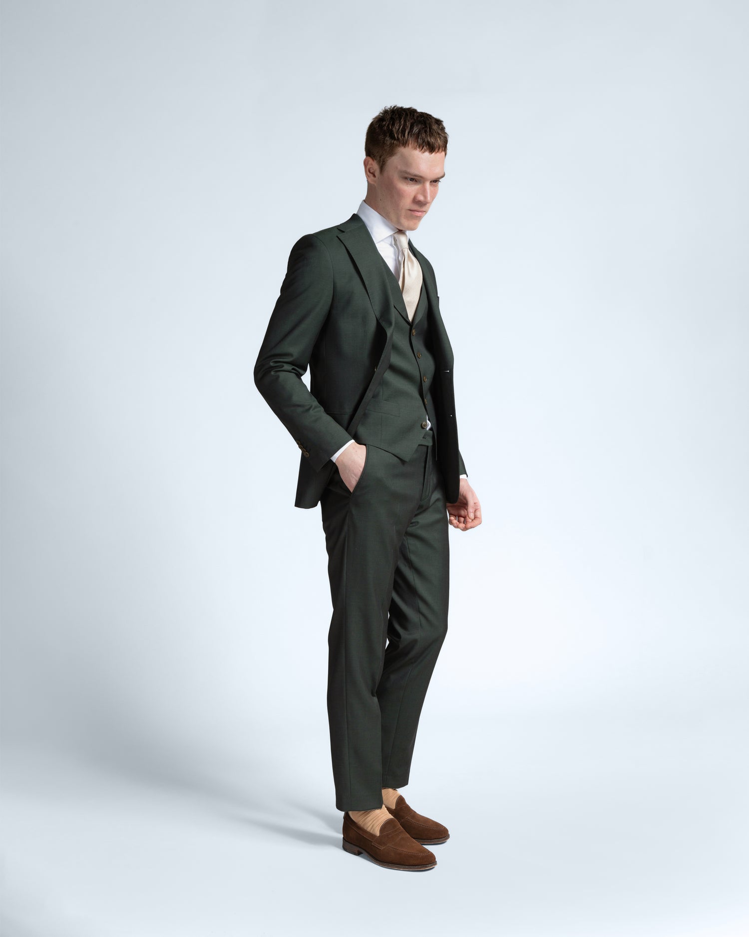 Dark Green Super 100's Wool Suit (9992610414922)